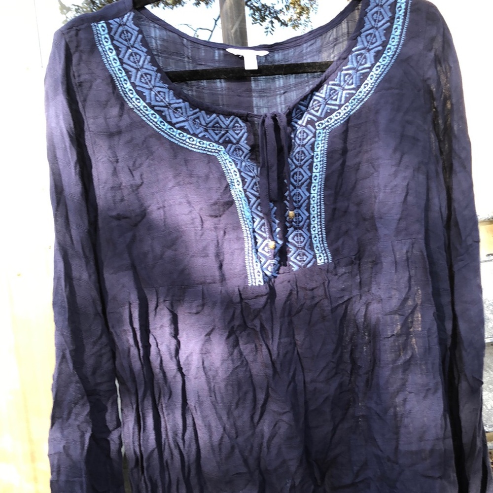 {$13 BUNDLED} New SONOMA Multi Blue Brown Bead Sheer Long Sleeve Top